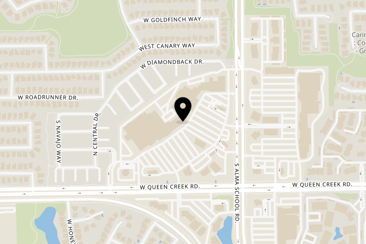 Map showing the location of Bagel Nosh Chandler (Alma School & Queen Creek) on 2860 S Alma School Rd in Chandler