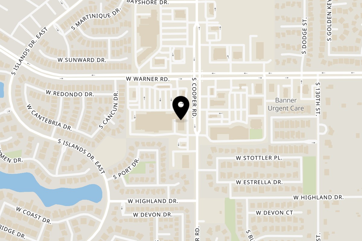 Map showing the location of Bagel Nosh Gilbert (Warner & Cooper) on 835 W Warner Rd #109 in Gilbert