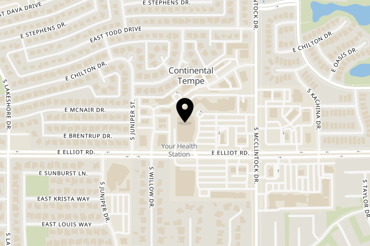 Map showing the location of Bagel Nosh Tempe (Elliot & McClintock) on 1730 E Elliot Rd in Tempe